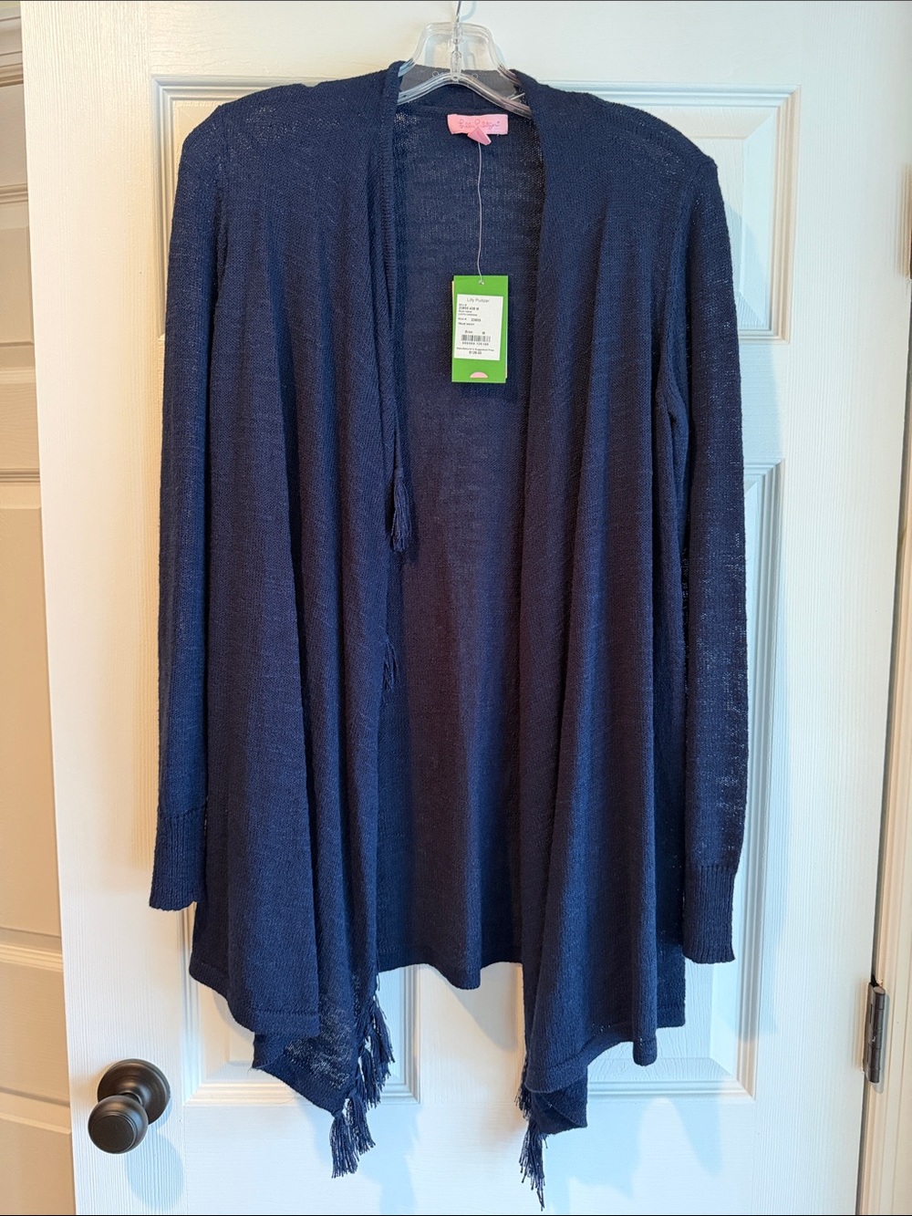 Lilly Pulitzer Lucita True Navy Open-Front Fringe Cardigan NWT
